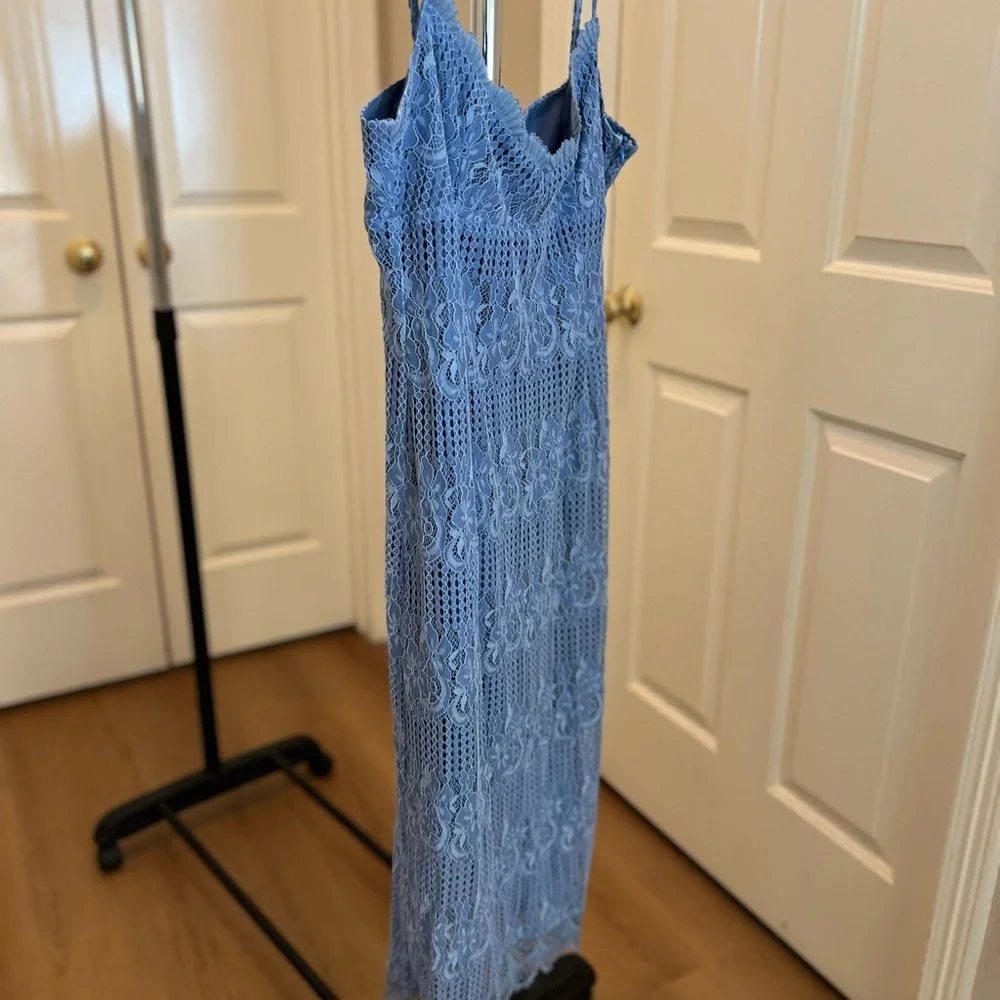 NSR Light Blue Crochet Maxi Dress with Scalloped Hem - Picture 5 of 9